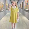 Girls Polo Dress Summer Short Sleeve Purple A Line Korean Style New Fashion Plain Color Collar Dress