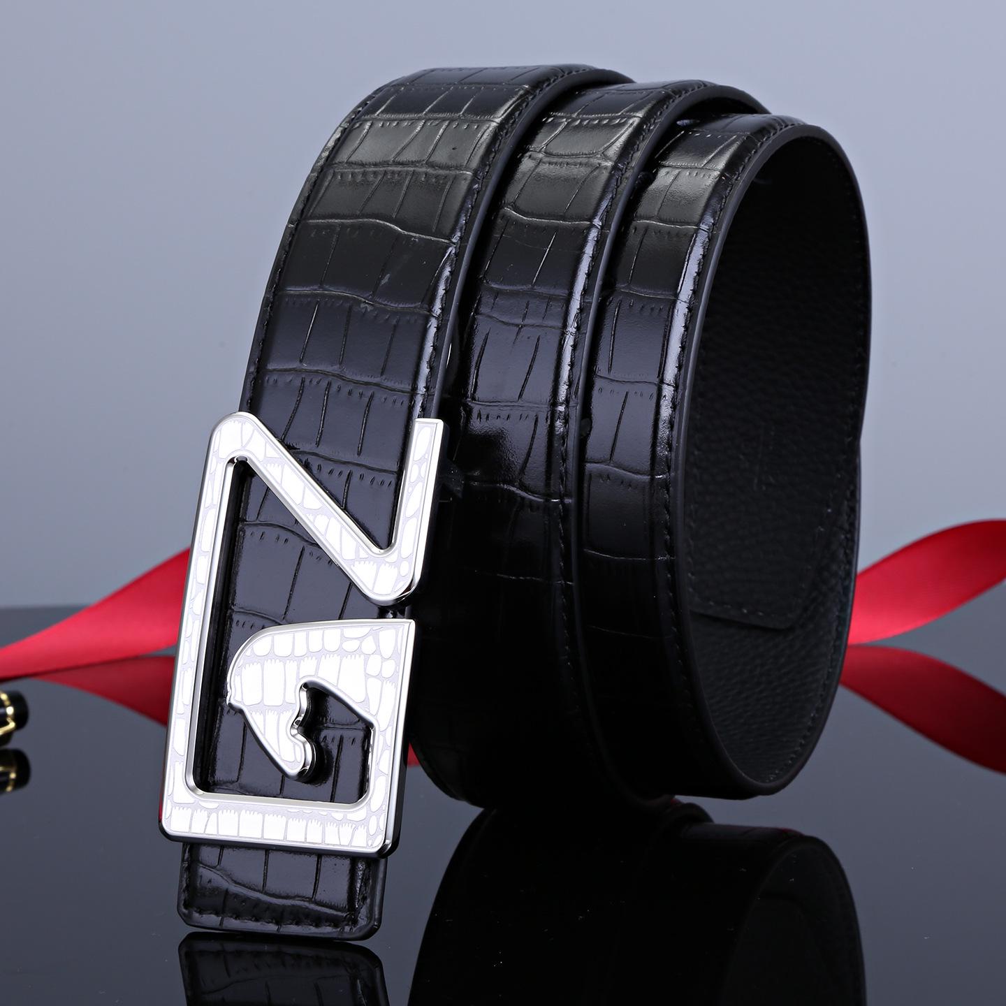 Men s Crocodile Pattern Leather Belt with Stainless Steel Horse Head Buckle 130cm