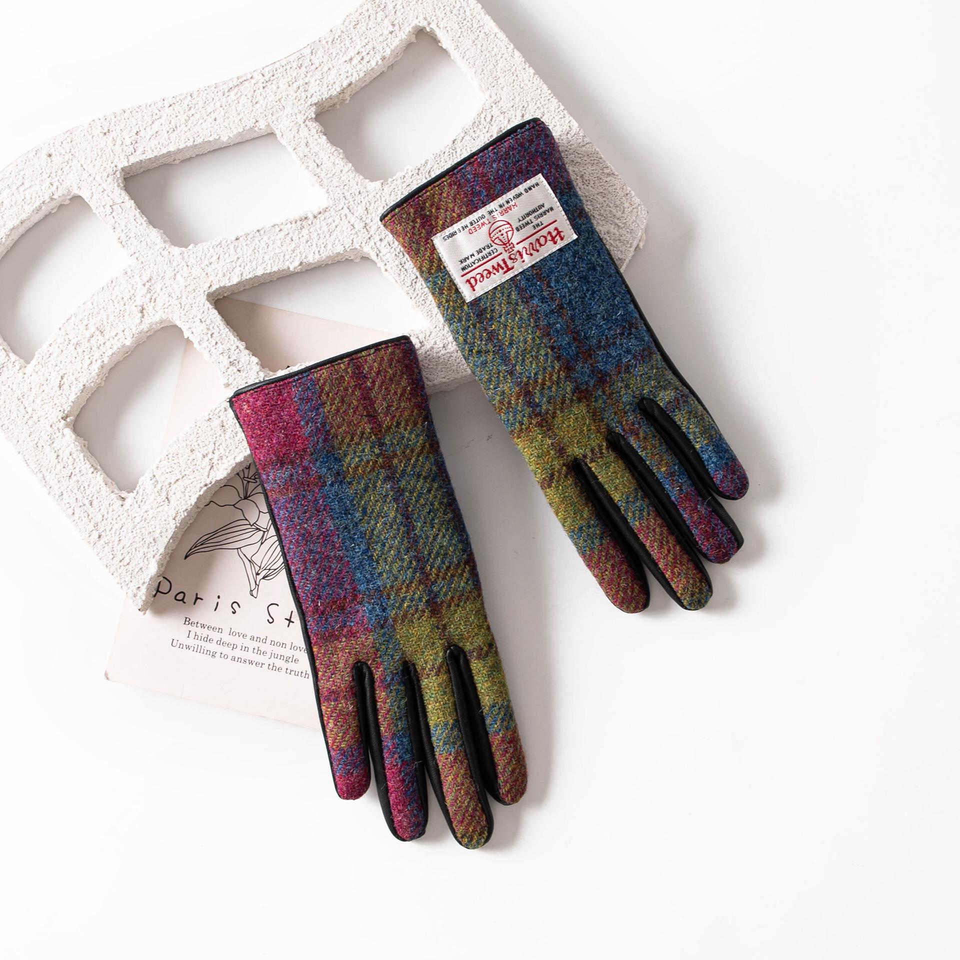 

Вовняні рукавички Harris Tweed на флісовій підкладці в клітинку з сенсорним екраном для катання на лижах та їзди верхи Small