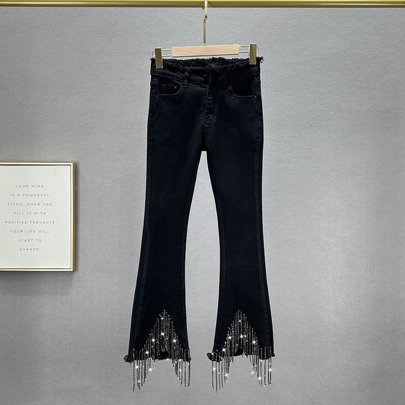 

Европейская станция кисточки высокая талия стройнящие джинсы Black M