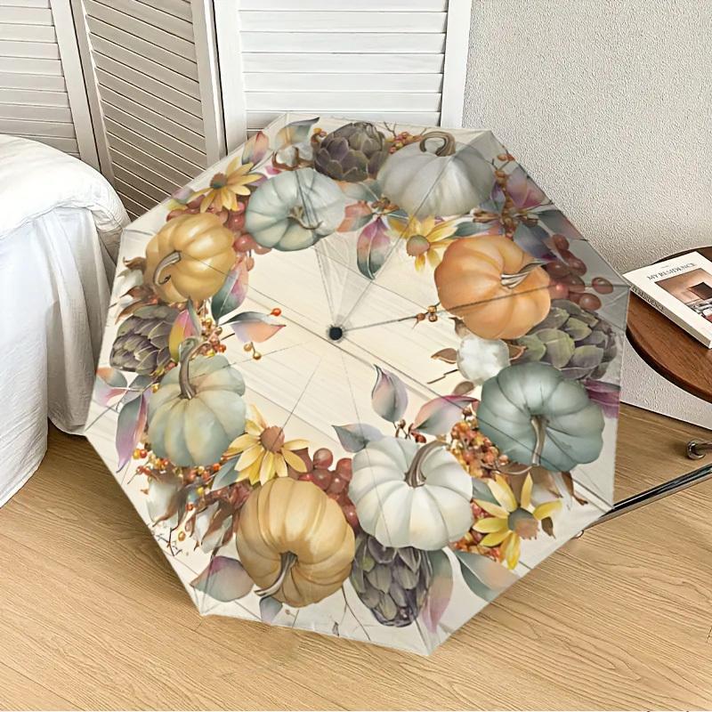 

1PC Autumn Wreath Automatic 8-Bone Folding Umbrella - Durable Polyester & Iron Frame,Userfriendly Operation y250929155