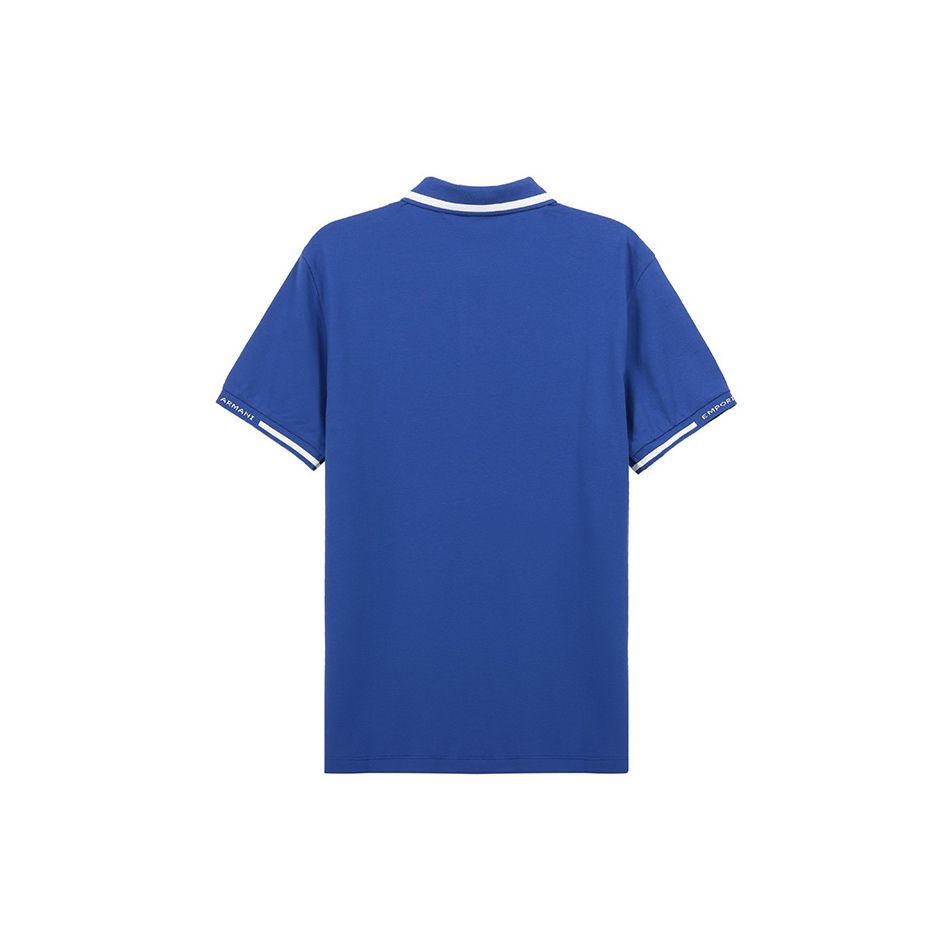 Emporio Armani Solid Color Button Straight Fit Short Sleeve Polo Shirt Men Tops Dark-Blue 3K1FA4-1JPTZ-09C6