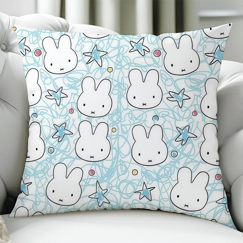Animation Cute M-Miffy-Es Cushion Cover Birthday Anniversary Gifts Double Sided Printed Zipper Cushion Cover Soft Skin Bedding