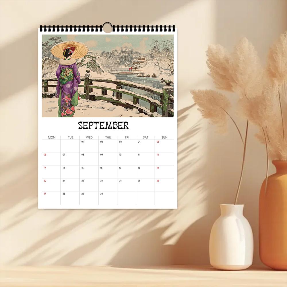 1pc, 2026 Retro Japanese-Style Wall Calendar, Ukiyo-e Series, 12 Different Designs, Wall Calendar, Birthday, Christmas Gift