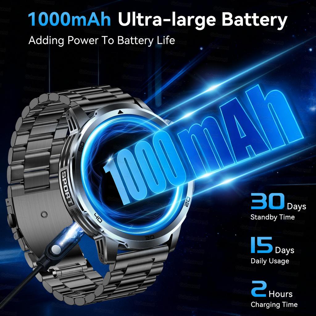 New Outdoor Military 1.85-inch AMOLED Smart Watch Fitness Clock Men 1000mAh Battery 10ATM Waterproof HD Call Bracelet Men