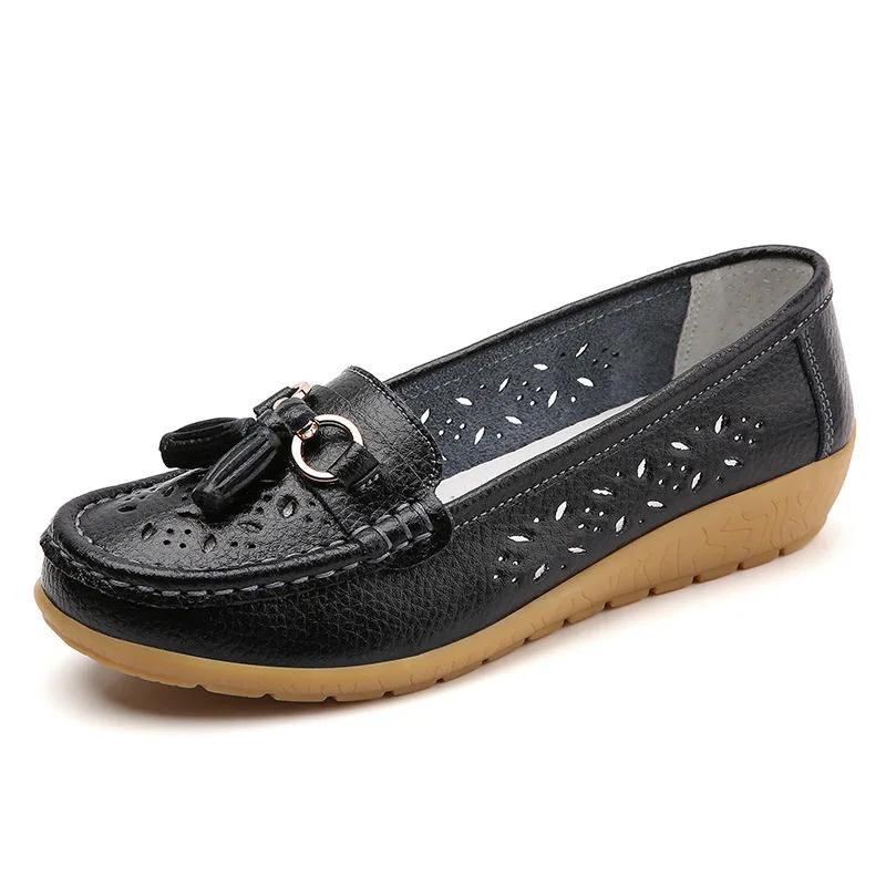 Summer Leather Women's Shoes Moccasins Platform Soft Boat Fashion Cutout Flats Casual Low Heel Nurse Lolita Shoes