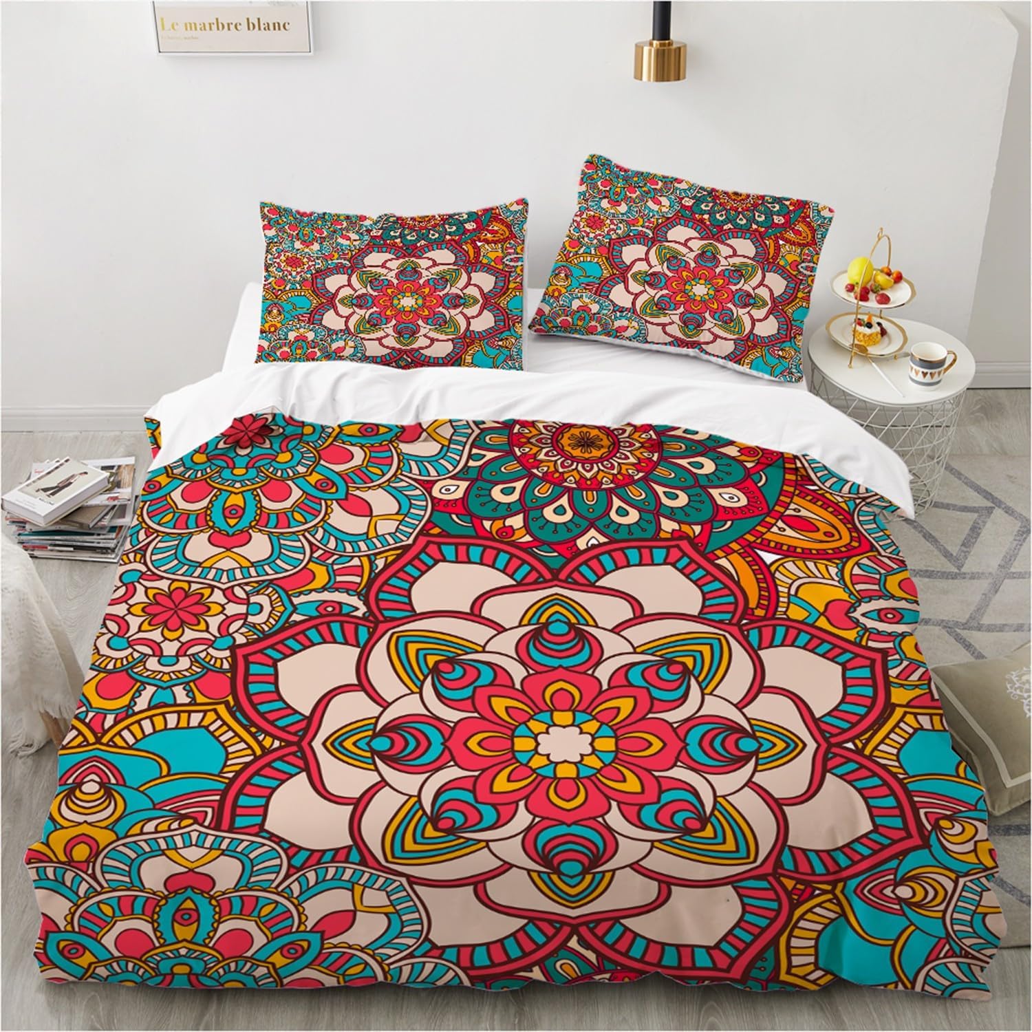 

Богемный комплект пододеяльника с мандалой, племенной экзотический пэчворк, геометрический пододеяльник, хиппи, цветочный, с цветами, комплект постельного белья с наволочкой EU Single(135x200cm)