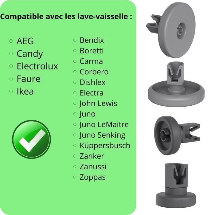 Universal Dishwasher Wheels Lower and Upper Baskets [Pack of 16] Replacement Parts Compatible with AEG Candy Electrolux Ikea