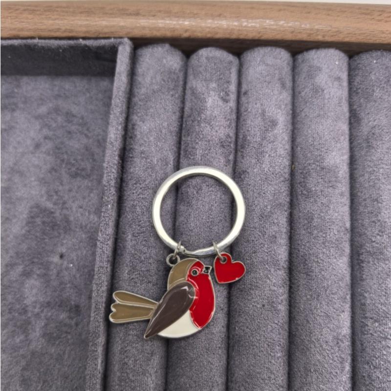 Süßer Rotkehlchen Vogel Emaille Schlüsselanhänger Kreativer Metall Rotes Herz Anhänger Schlüsselanhänger Romantischer Tier Schmuck Geschenk Für Frauen Mädchen