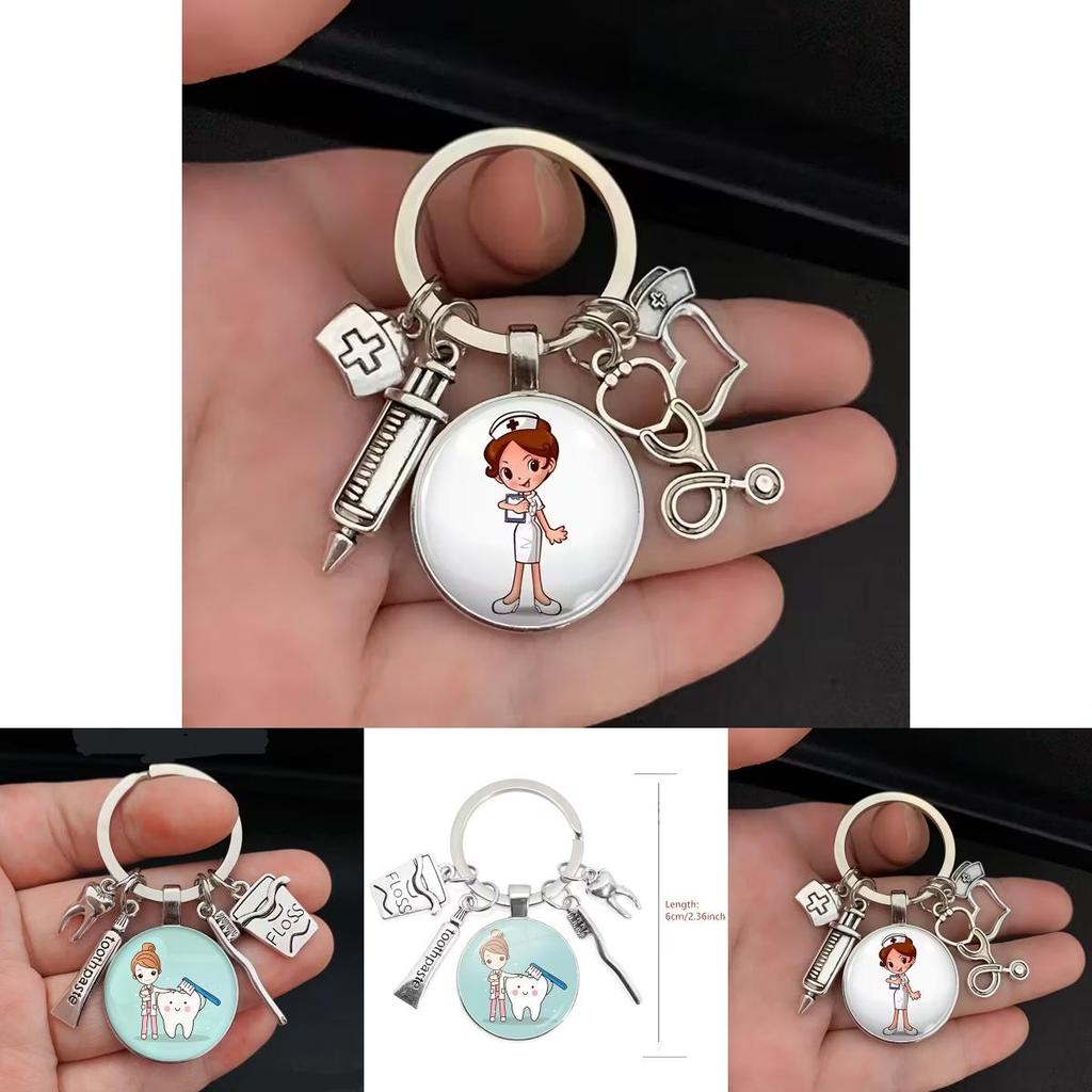 Dental Care Nurse Keychain With Medical Syringe And Stethoscope For Gift And Celebration