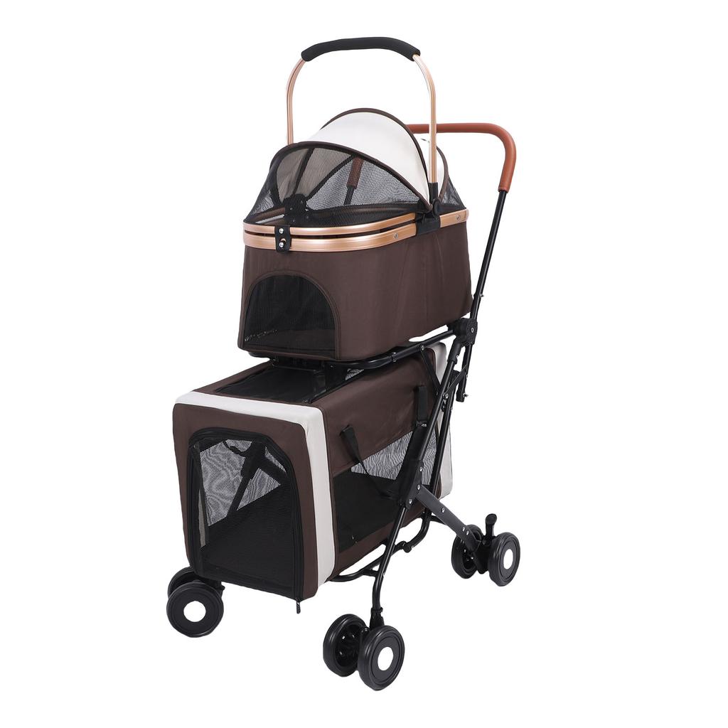 Double Pet Stroller Lightweight Detachable Foldable 4 Wheels Pet Strolling Cart Travel Carrier for Cat Dog