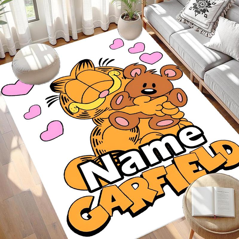Custom Name Personalized Garfield Print Carpet, Versatile Home Decor Rug, for Playroom, Apartment, Balcony, Entryway, Hallway Gift