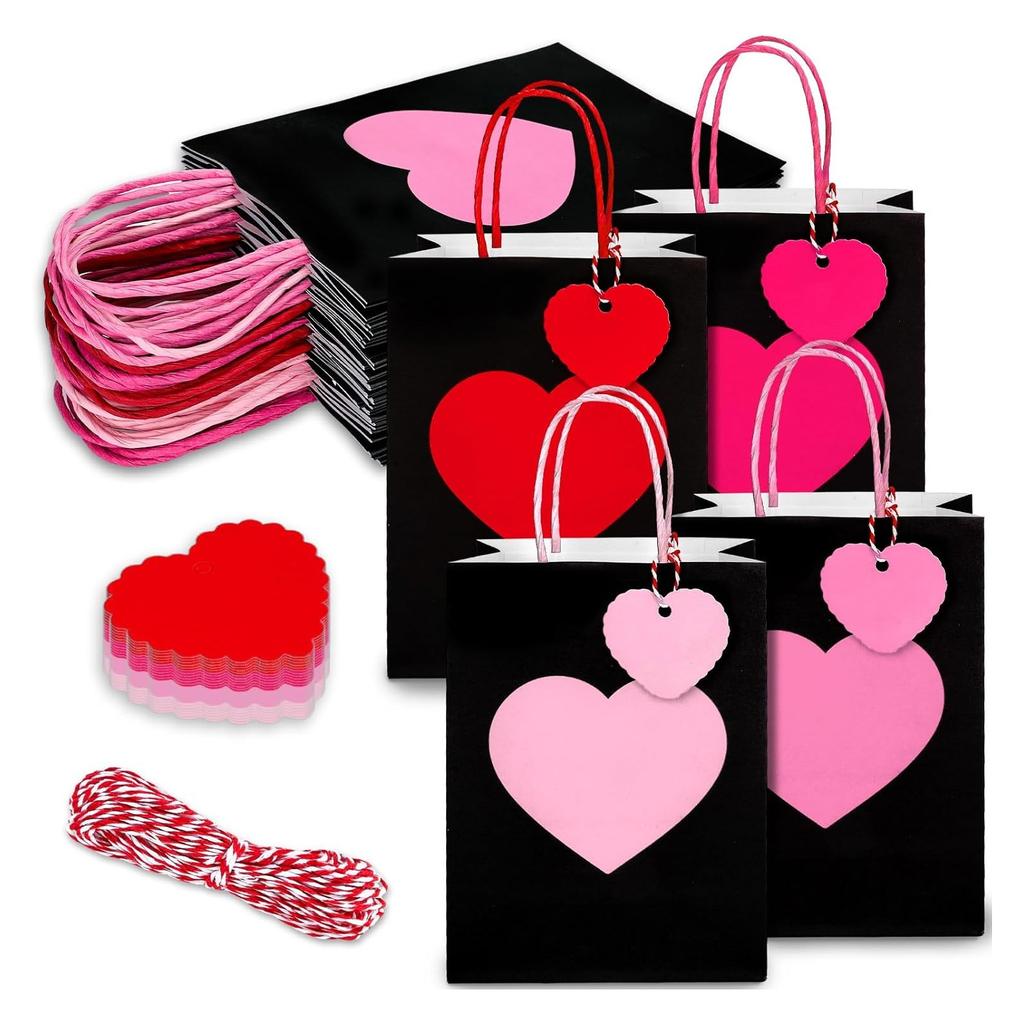 10/12 Packs Valentine's Day Heart Gift Bags With Handles And Heart Tags Red Paper Gift Bags For Valentine Anniversary Wedding