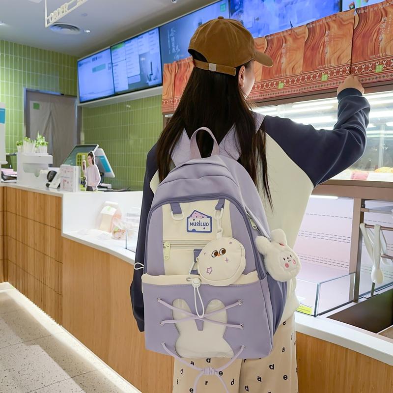 Women's Color Block Backpack Large Capacity School Bag College Cartoon Backpack