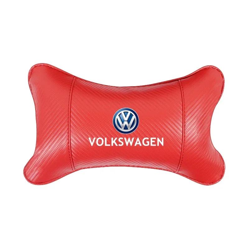 Car Seat Headrest Auto Carbon Fibre Neck Pillow For Volkswagen GTI Golf 6 7 8 Polo VW R-Line CC Passat Tiguan T-ROC Arteon  Taos