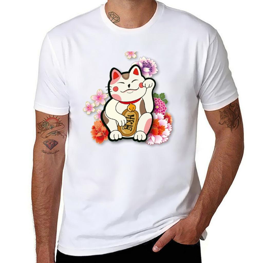 Maneki Neko T-shirt t-shirt man bomull t-shirts för man bomull rolig T-shirt