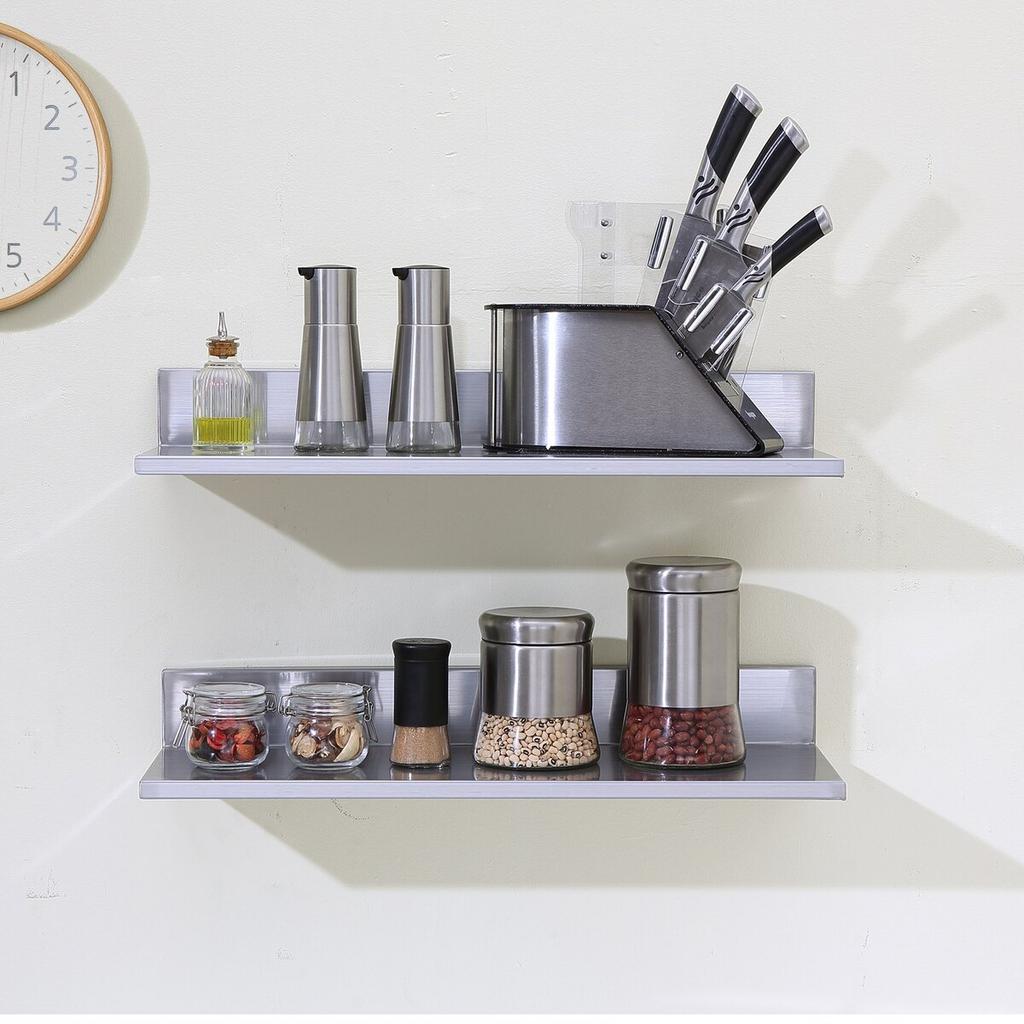 8.6" X 24" Stainless Steel Shelf, Wall Mounted Floating Shelving with Backsplash, 44 Lbs Load Capacity Commercial Shelves, Heavy Duty Storage Rack for