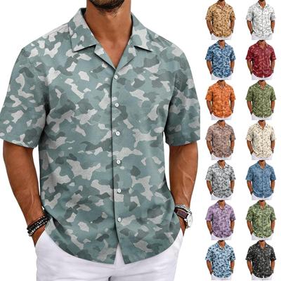 Men's Camouflage Short Sleeve Cuban Collar Shirt Lightweight Breathable Casual Button Down Shirt Summer Beachwear
