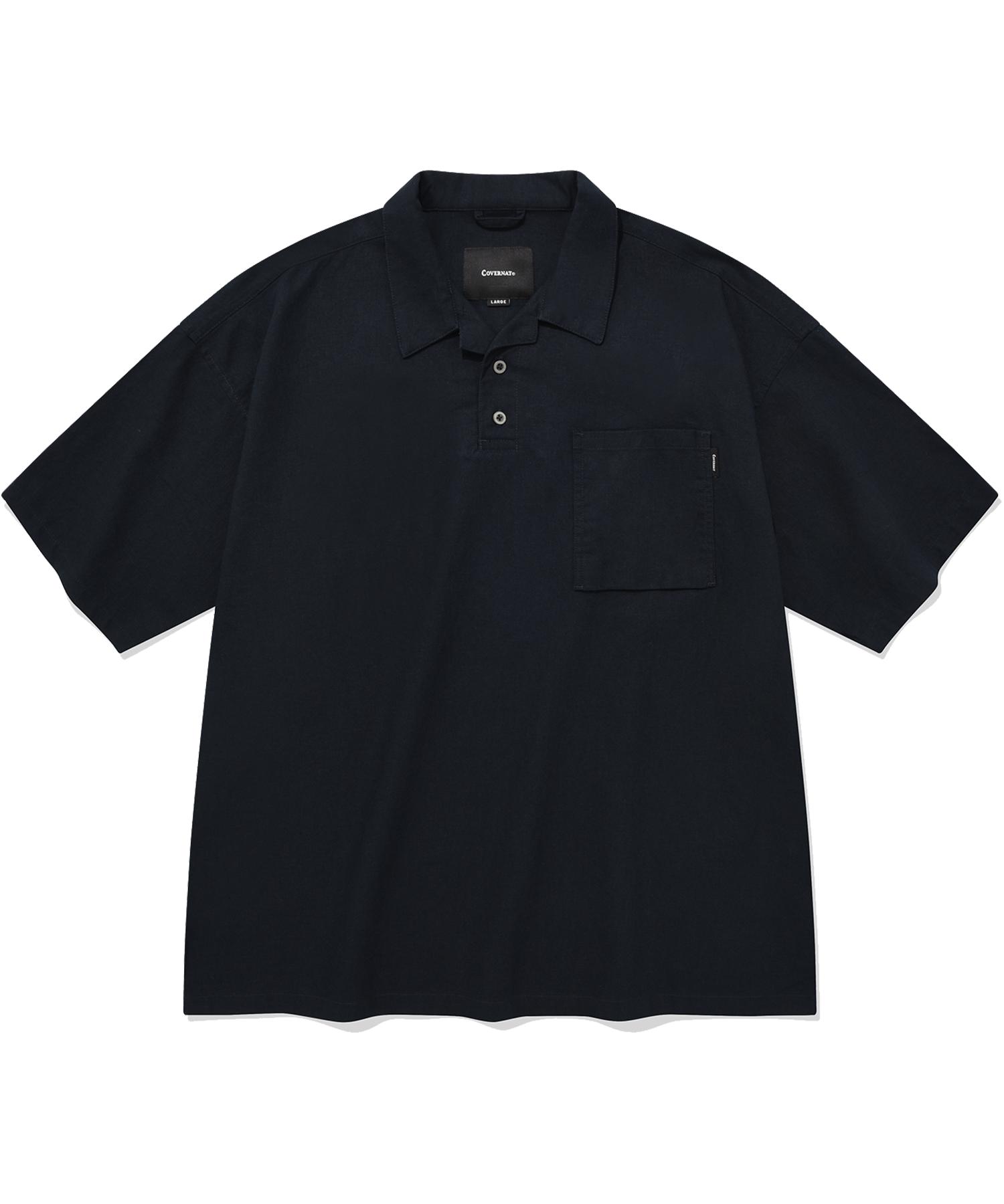 Covernat Linen Pullover Half Shirt Navy Navy/S