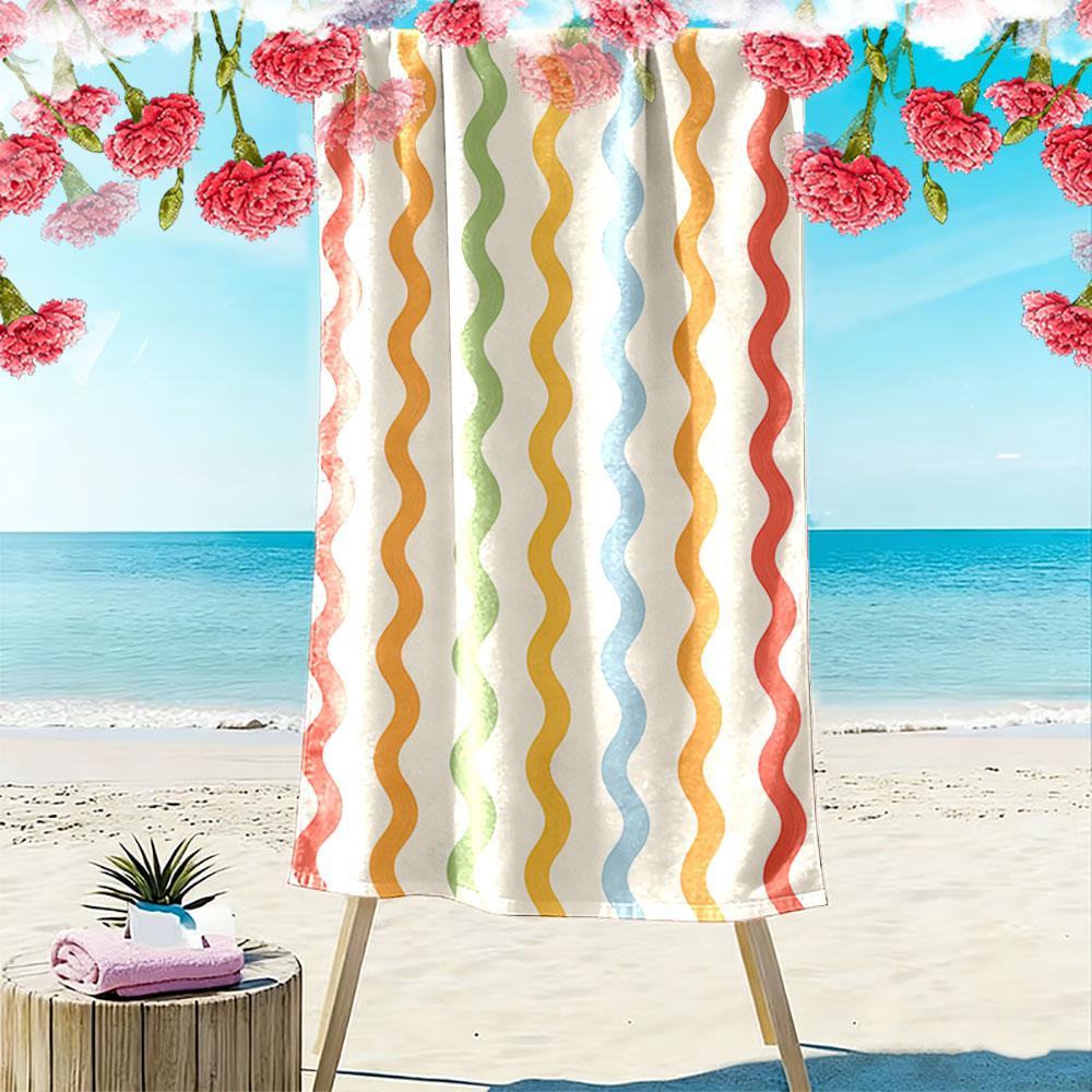 Colorful Wavy Stripes Pattern Beach Towel Quick-drying for Travel Outdoor Sports Jogging Beach and Swimming