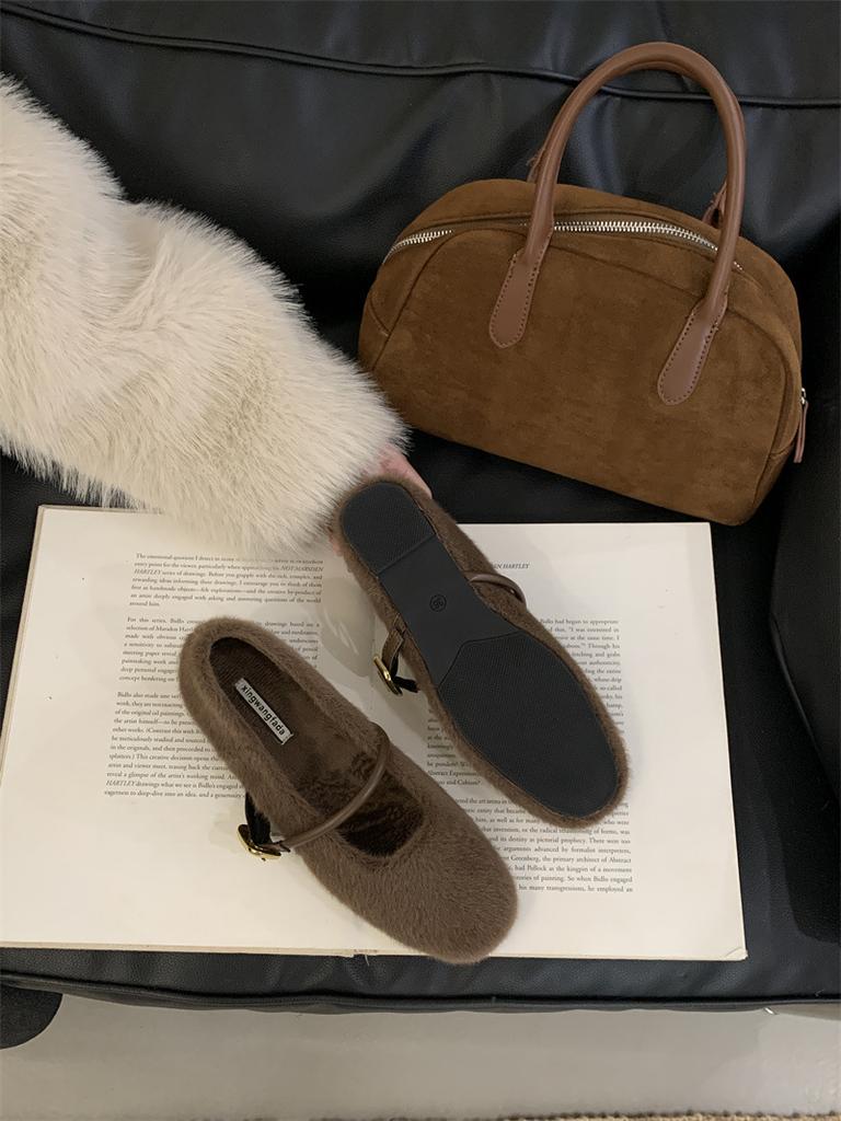 Inner Height Increase 4cm Mary Jane Mao Mao Shoes Women's Shoes 2025 New Autumn and Winter Gentle Word with Velvet Bean Shoes