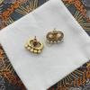 Antique Bronze Pearl Stud Earrings with Inlaid Diamonds