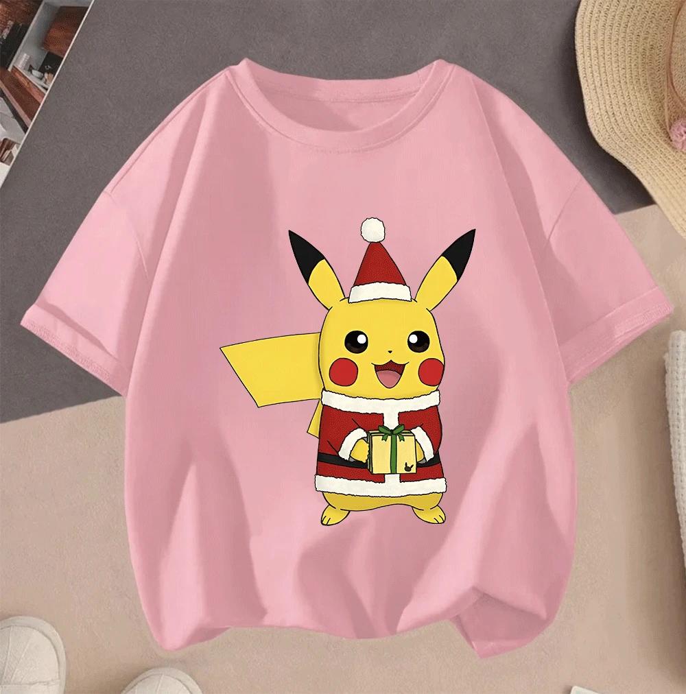 2026 Summer Pikachu 2D Cartoon Print Short Sleeve Tops Teen Casual Fashion Tees Hot Sale