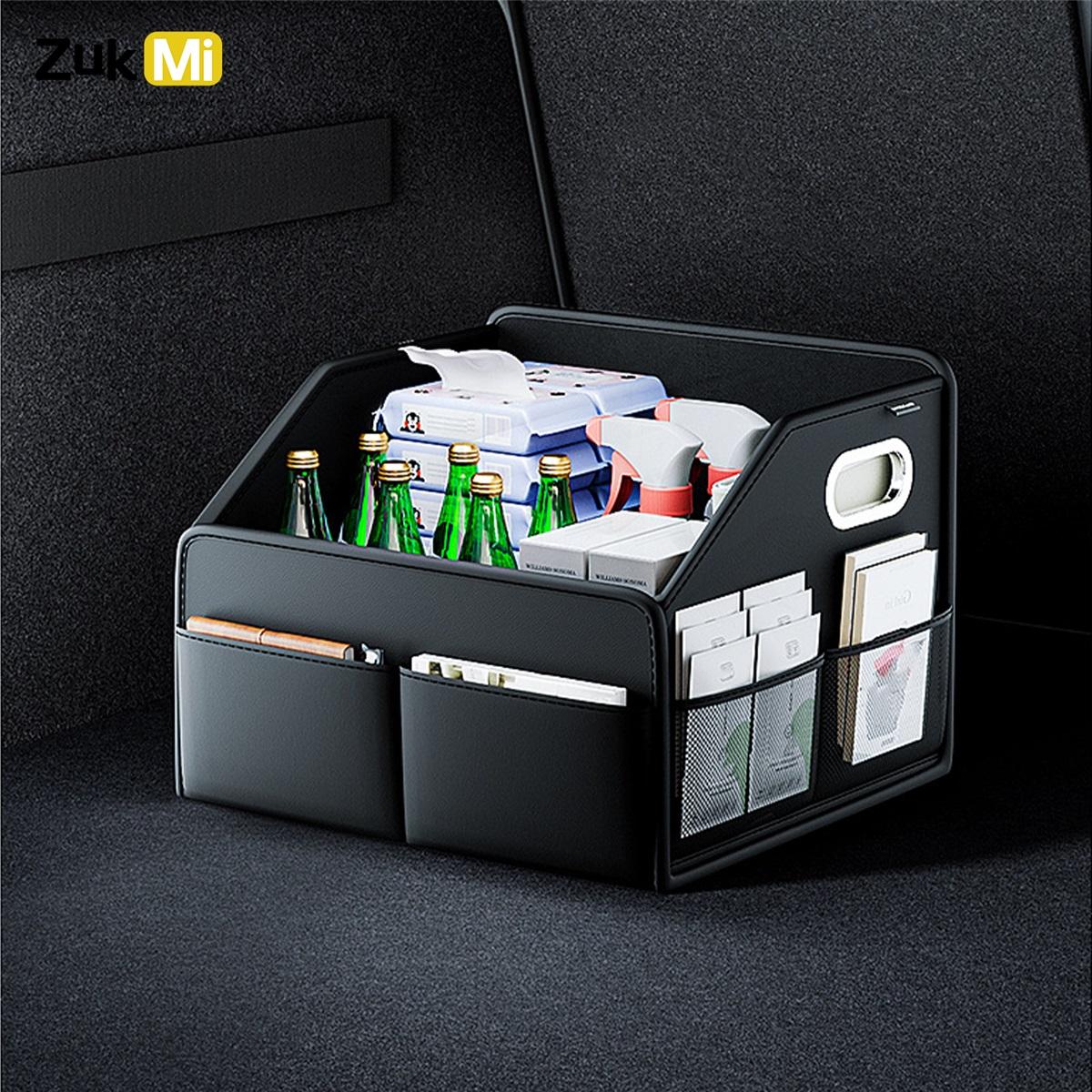ZukMi Premium Leather Foldable Car Trunk Organizer - Waterproof Universal Storage Box for SUVs, Sedans & Trucks (22.5L Capacity) чёрный