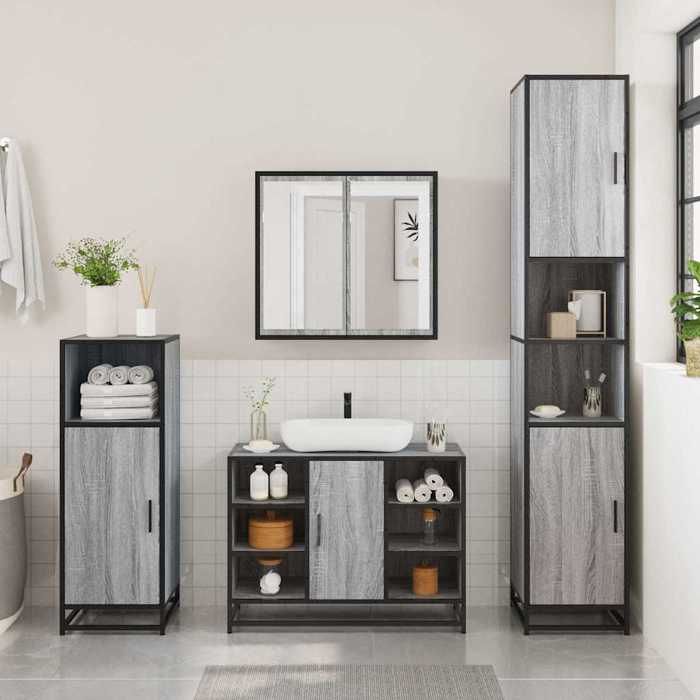 VidaXL 3-piece Bathroom Furniture Set Sonoma Grey, Bathroom Cabinet, Bathroom Cupboard, Furniture of 3300973