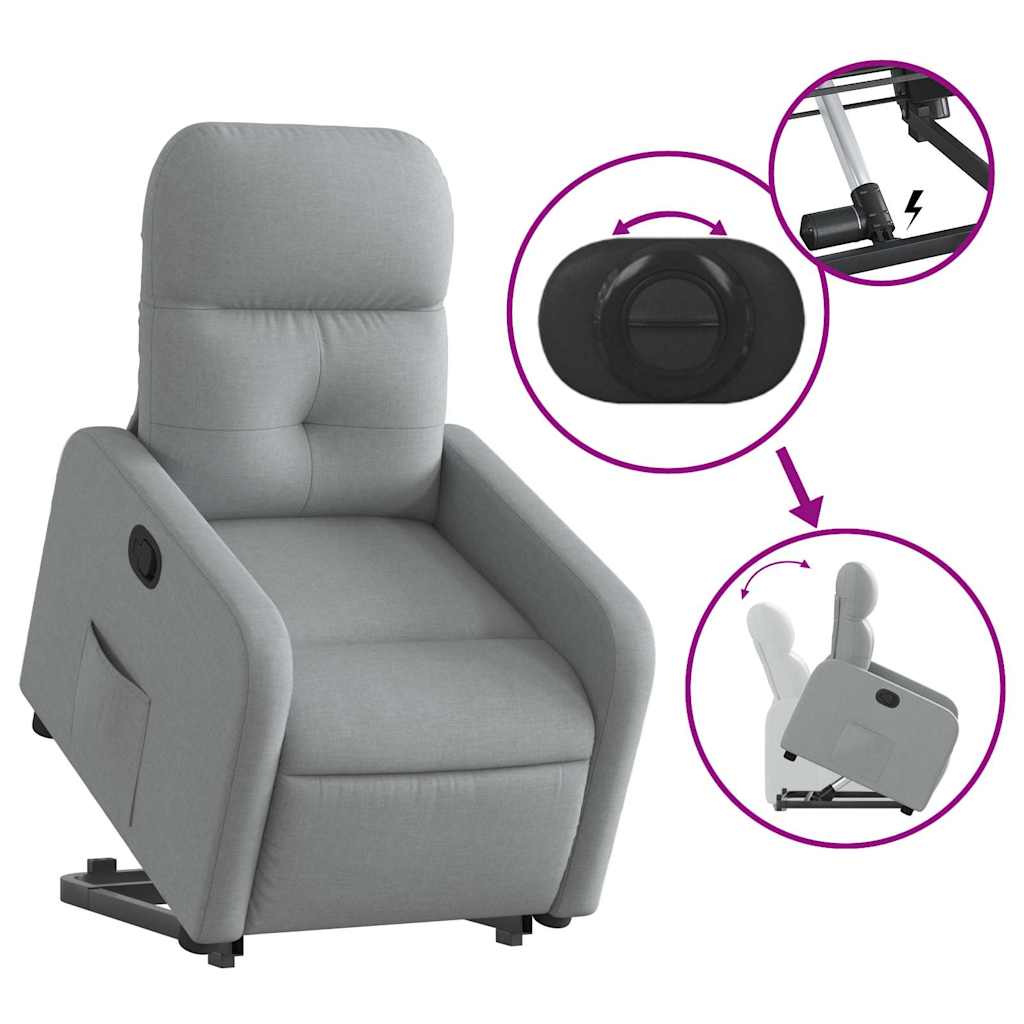 Vidaxl Lift and Tilt Recliner, Light Gray, Fabric Upholstered