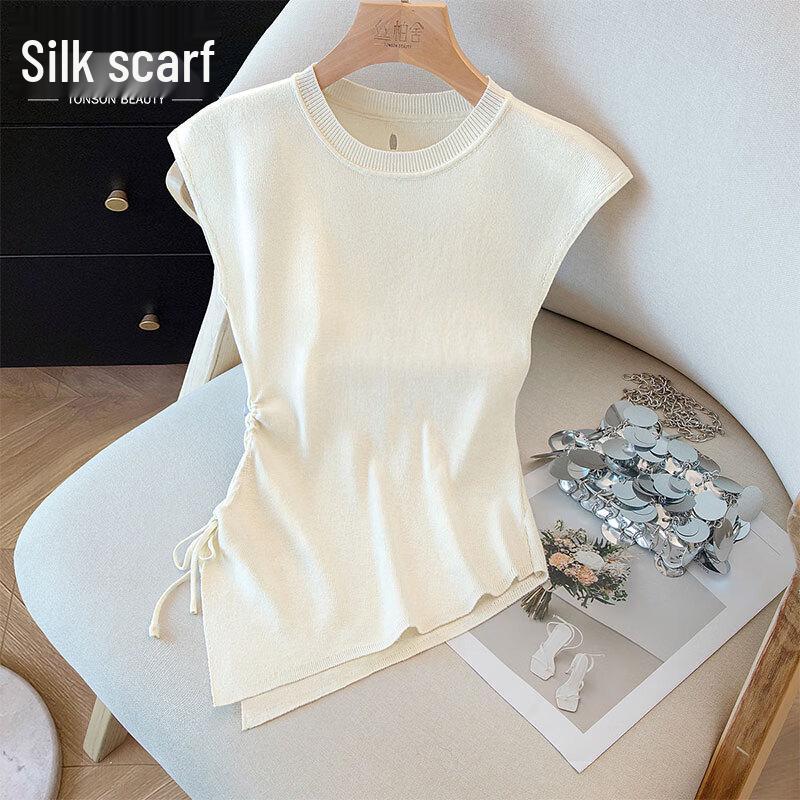 

Women s Round Neck Sleeveless Irregular Hem Knitted Top M