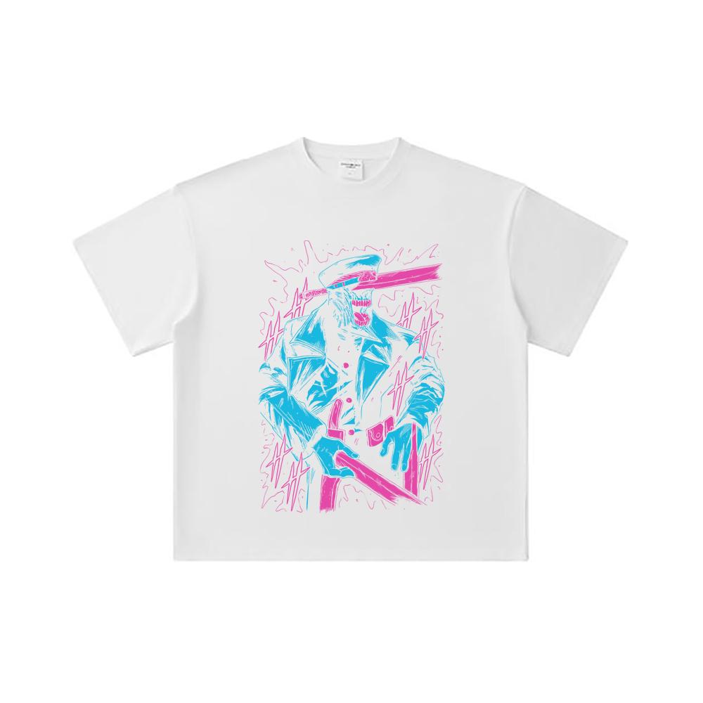 260 GSM Double Yarn 32 Count 100% Cotton Chainsaw Man V11 Katana Man Print Unisex Heavy Cotton T Shirt