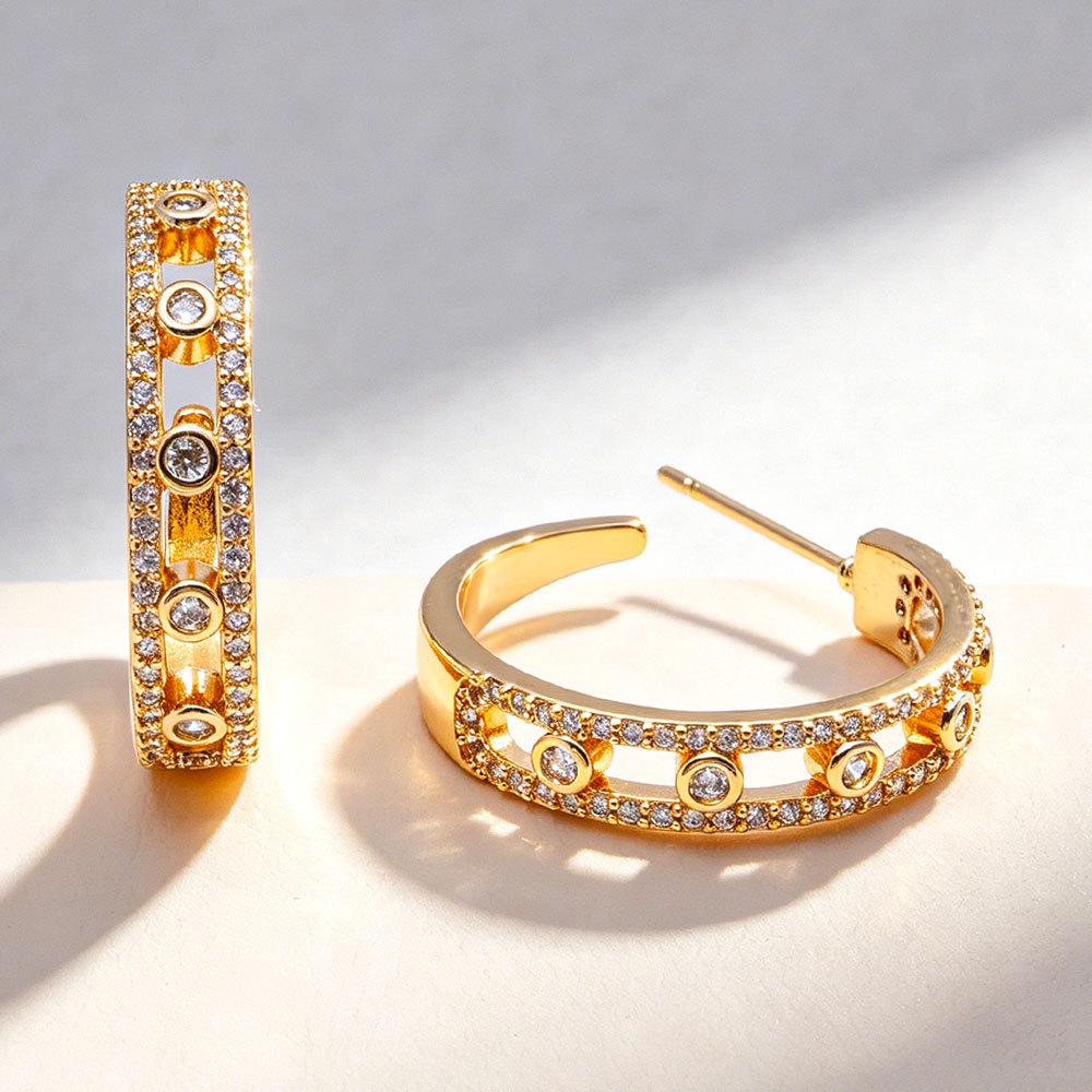European Fashion Zirconia Ear Hoop Studs Women Versatile Design Temperament Earrings