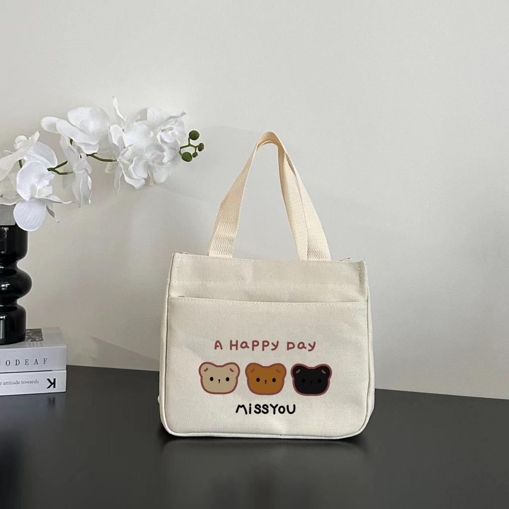 New canvas tote bag dirt-resistant large-capacity simple office worker student versatile lunch box mommy thermal insulation bento bag
