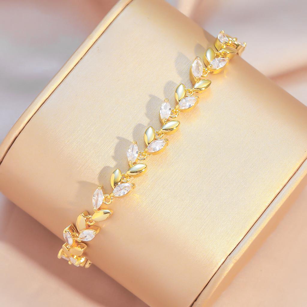 Emmaya 1 Piece Fashion Gold Leaf Bracelets for Women Shinny Marquise Cut Cubic Zirconia Bridal Wedding Party Jewelry Gifts