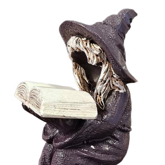 Reading Witch Figurine Halloween Shelf Sitter Witch Statue Resin Gothic