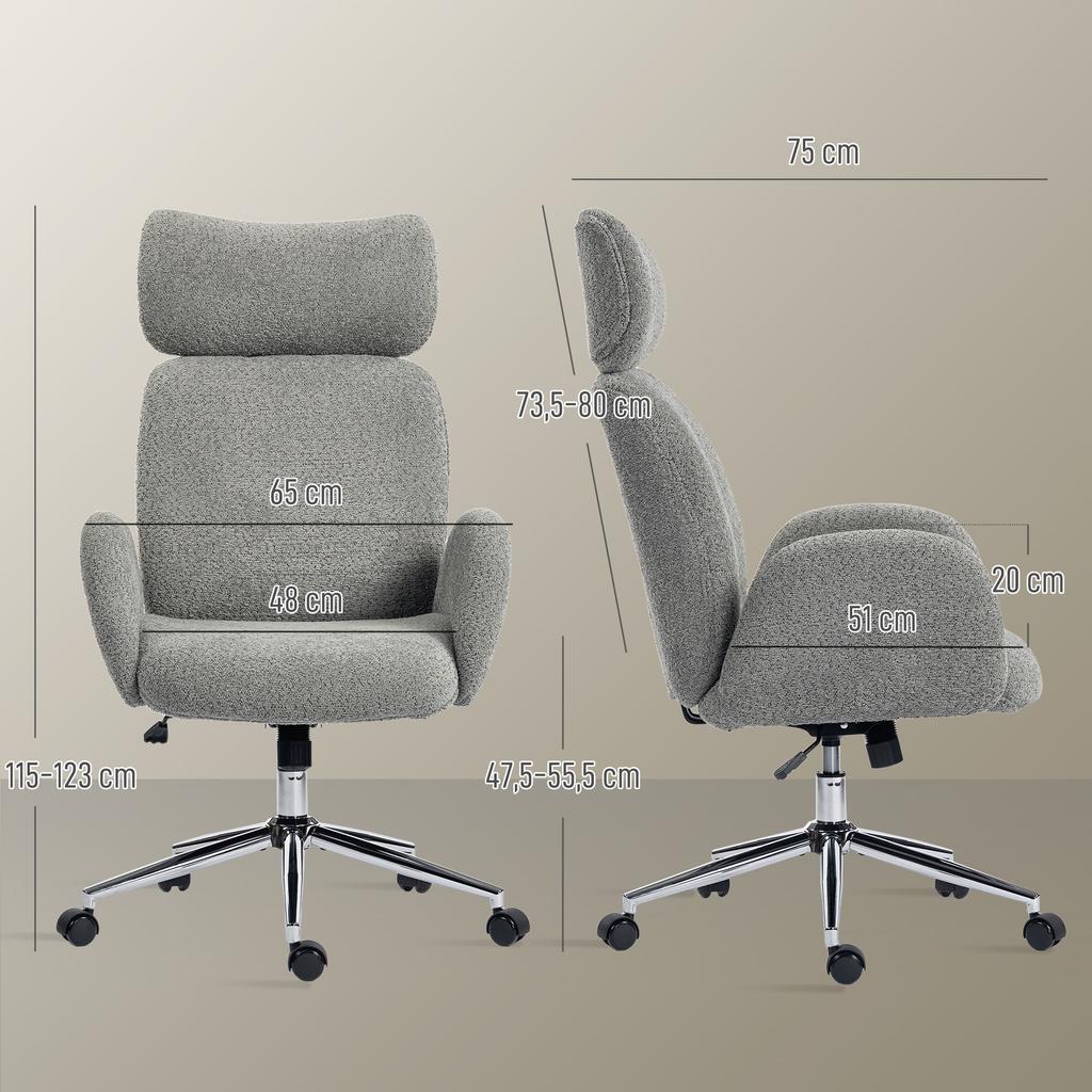 Office Chair with Adjustable Headrest, Ergonomic Desk Chair, Tilt Function, Height-Adjustable, Dark Grey