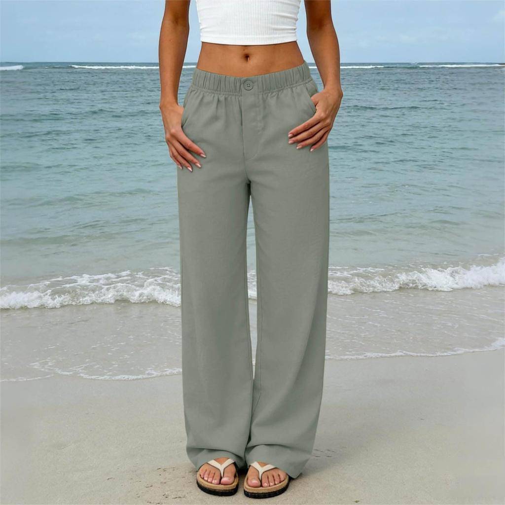 Women's Fashion High Waist Straight Leg Pants Loose Fit Color Casual Trousers for Everyday Wear