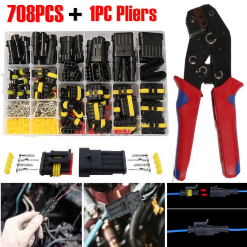 

PDTO 708Pcs 1-6-контактный автомобильный водонепроницаемый разъем для электрических проводов, набор инструментов