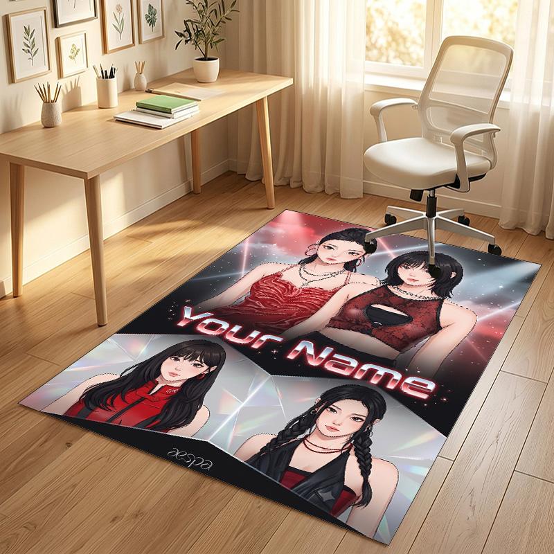 Personalized Crystal Velvet Carpet,aespa Custom Printed Name, Plush Area Rug For Home Indoor Decor
