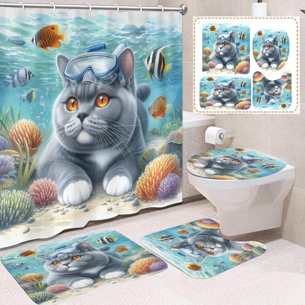 31Style 4Pcs Funny Shower Curtains Bathroom Curtain With Hooks Decor Waterproof Cat Dog 3d Bath 180*180cm Creative Personality Shower Curtain