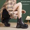 Women's Genuine Leather Platform Chelsea Ankle Boots with Hidden Heel - 2025 Autumn/Winter New British Style, Small Sizes Available