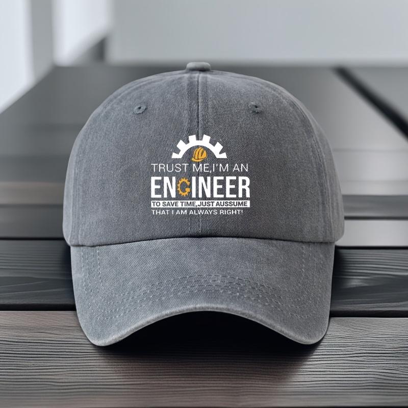 Woven Fabric1pc Baseball Cap  Funny Engineer Hat with Trust Me Iaposm an Engineer Slogan Dark BlueContrast Text
