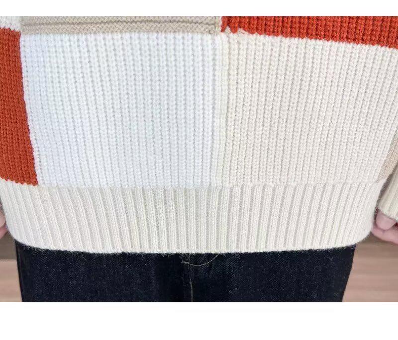 Men's Winter Thickened Color Block Knit Sweater - Warm, Casual, Trendy Fashion