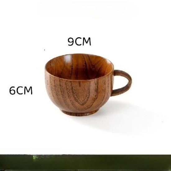 Japanese-style Jujube Wood Coffee Cup Three-piece Set Solid Wood Bowl Cup Wooden Milk Cup with Handle Can Be Printed with Logo
