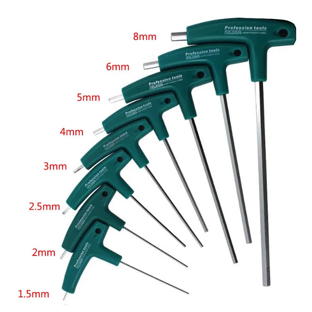 T-Type Hex Key Allen Wrench Set 1.5-6mm Hexagonal Wrench with Rubber Handle for Bicycle Motorcycle Car Repairing Wrench Tools