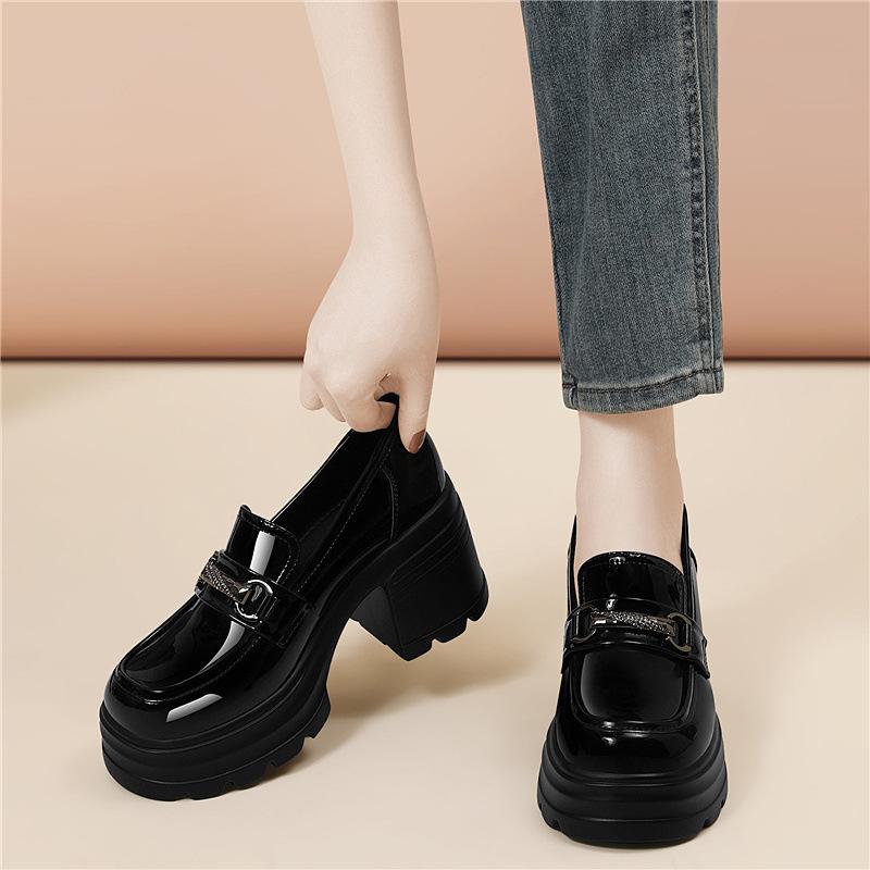 British style loafers retro platform cm one-pedal single shoes women's uniform versatile height increase fashion temperament women's shoes