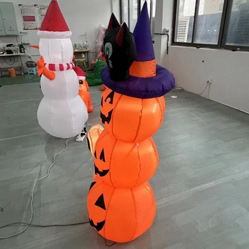 Seasonal Inflatable Yard Figure, Tall Halloween Display with Smiling Character Stack and Hanging Sign for Porch Entry Party Styling