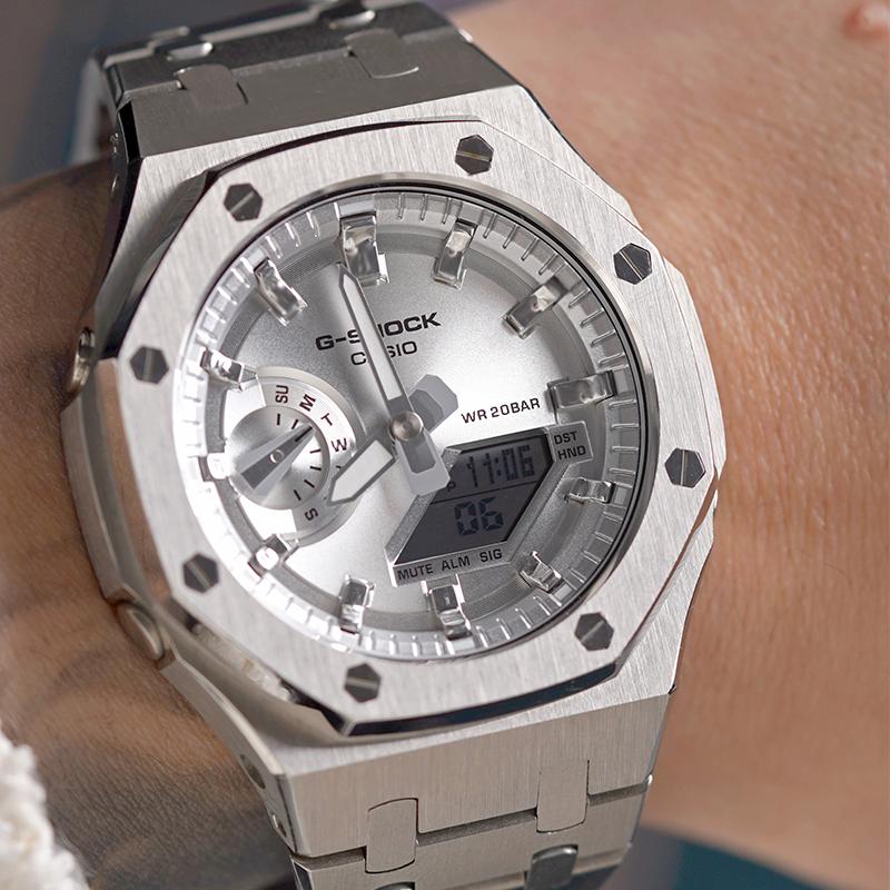 Casio Unisex Liquid Crystal,Analog Dual Display Series 48.5mm Silver Watch GA-2100FF-8A(Watch8--)