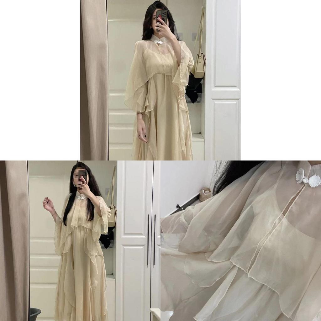 New Chinese Style Lotus Leaf Edging Dress Set With Sheeps Wool Fabric For Summer Casual Wear For Women